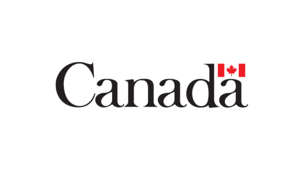Canada wordmark featuring a red maple-leaf flag accent above the 'a' on a white background