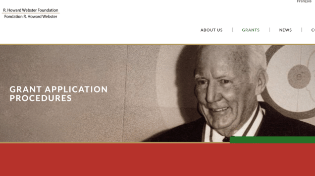 Sans titre 624 x 350 px Grant Application Procedures banner from R. Howard Webster Foundation featuring a sepia portrait on the right.